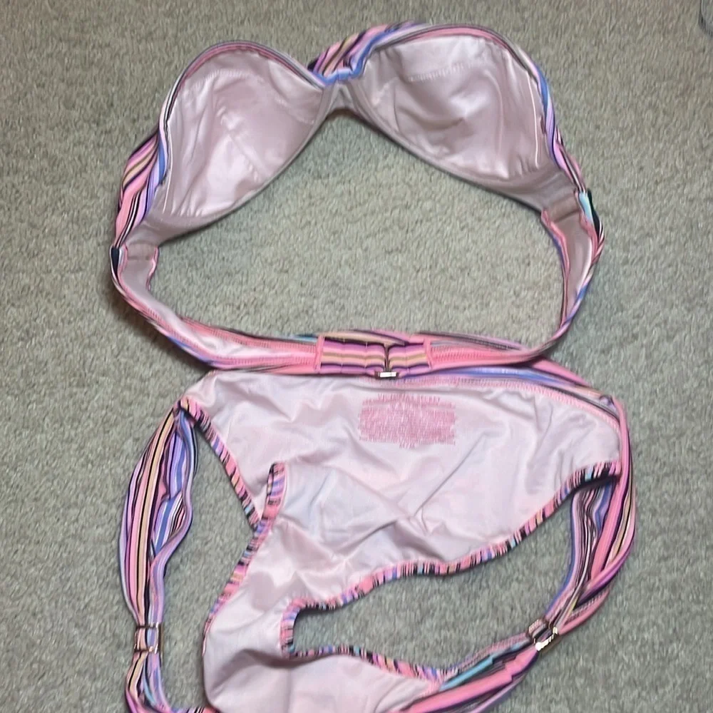 Victoria Secret Cheeky Hottie Bottoms Bandeau Underwire Top Neon Metallic bikini